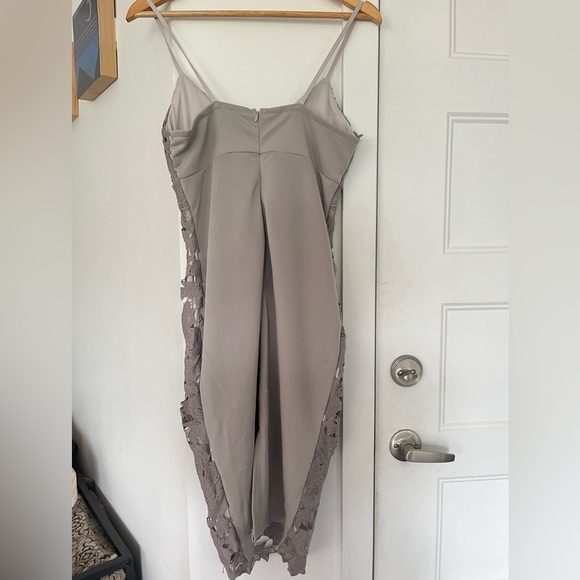 #15 ASOS Club L light grey crochet lace pencil midi dress with spaghetti str… - Picture 9 of 11
